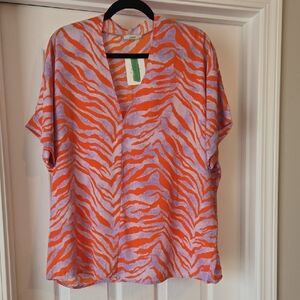 JODIFL Orange & Lavender Zebra-Print V-Neck Blouse